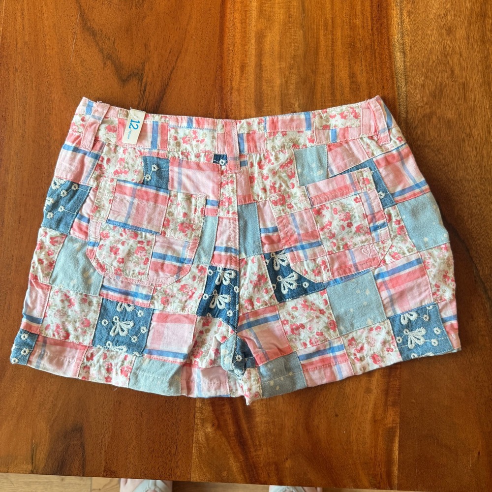 Justice Girls Pink/Denim Patchwork Shorts Size 12R NWT - Picture 2 of 4